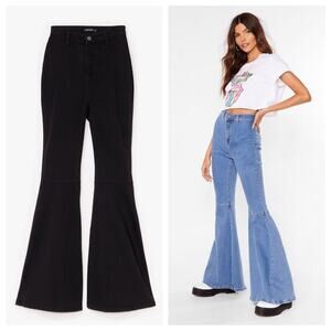 Nasty Gal | NWT BLACK Womens Super Trouper High-Waisted Super Flare Jeans Washed